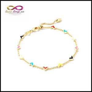 Gold Chain Bracelet with Heart Charms, Adjustable Clasp, 7 Inch Length